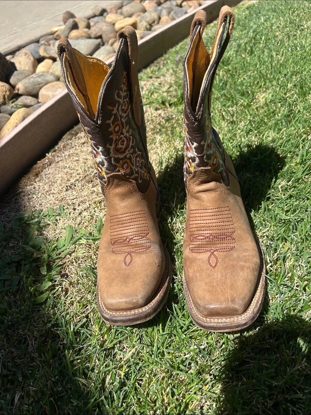 Kids Brown Embroidered Western Boots